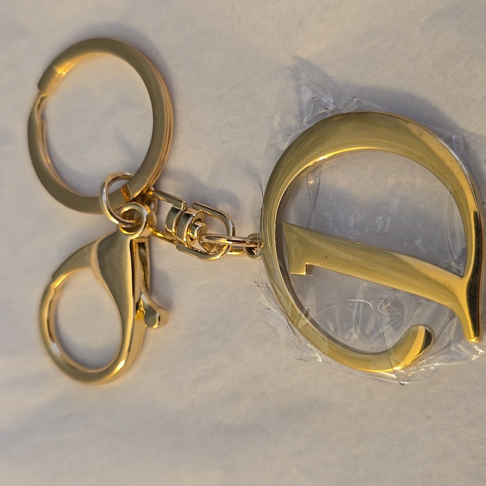 Stainless Steel Gold Initial "D" Keyring, Bag Charm New
